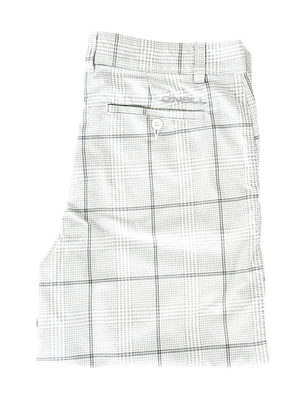 O'Neill Plaid Hybrid Walk Shorts Mens Size 36 X 11  White/Grey Plaid Board Short